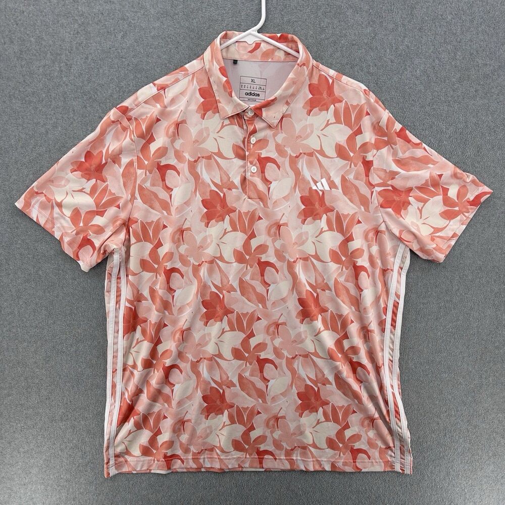 ADIDAS FLORAL GOLF POLO Mens SIZE XL Peach Orange CORAL/WHITE